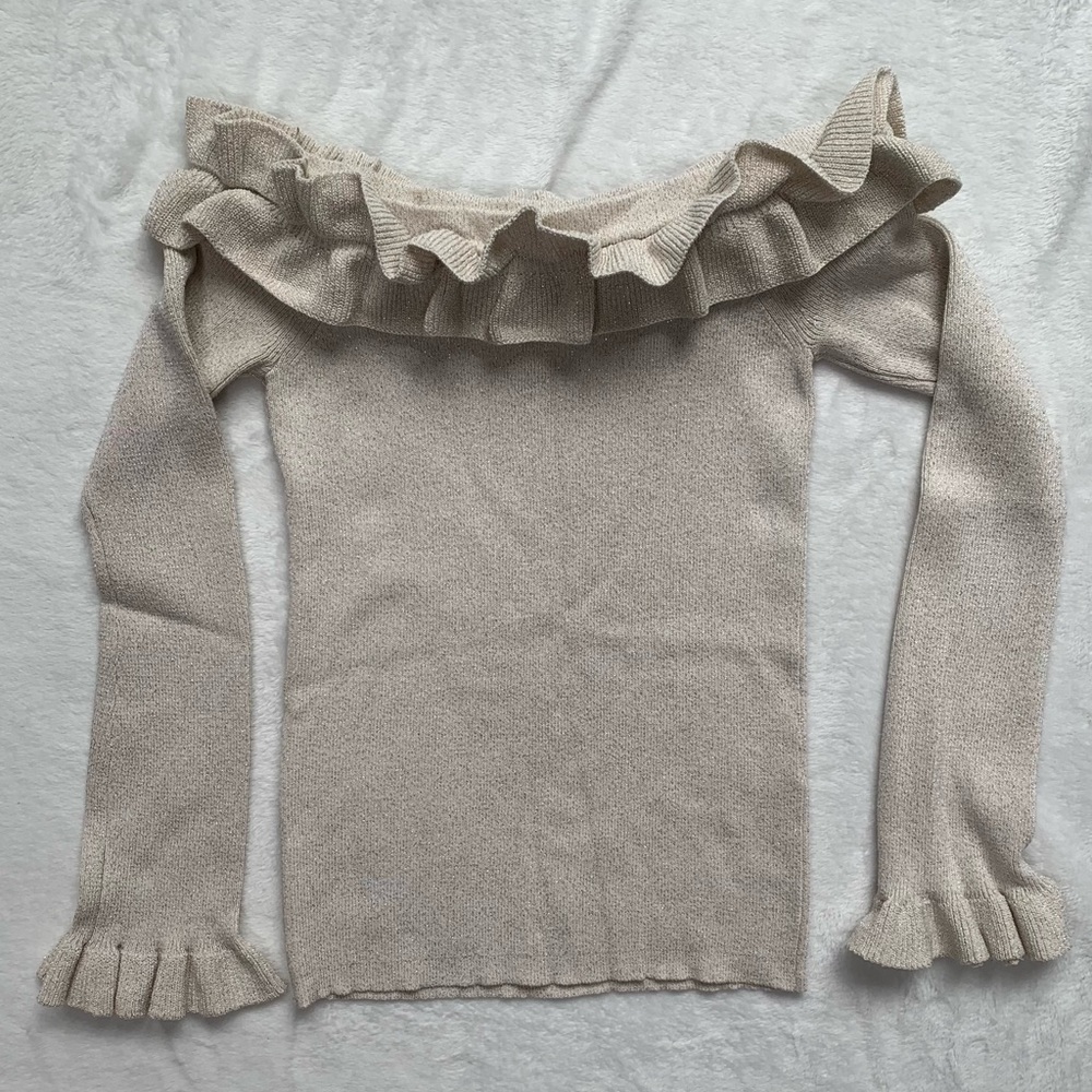 Sweater - Off the Shoulder, off white w/Gold detail, Size M